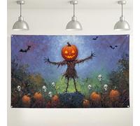 Halloween Pumpkin Scarecrow Backdrop, Spooky Artistic Fall Decorations for Parties, Haunted House Photography Background for Halloween Events 71x43 Inch