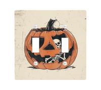 Halloween Pumpkin Skeleton Light Switch Cover Plates/Outlet Covers, Orange Fall Festive for Wall Accents, Thermoplastic Wall Plates, Standard Size Double Toggle