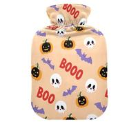 Halloween Pumpkin Skull Beige Hot Water Bottle with Cover for Pain Relief Hot Bottle Water Bag for Period Cramps, 1L