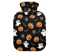 Halloween Pumpkin Skull Ghost Hot Water Bottle with Cover for Pain Relief Hot Pack for Headaches, 1L