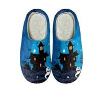 Halloween Pumpkin Slippers for Unisex - Creepy Cute Fluffy Winter Shoes, Super Soft & Warm Print Tropical Round Toe Thermal for Couples Lightweight Non-Slip Shiny, blue, 10 UK