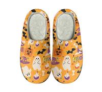 Halloween Pumpkin Slippers for Unisex - Creepy Cute Fluffy Winter Shoes, Super Soft & Warm Print Tropical Round Toe Thermal for Couples Lightweight Non-Slip Shiny, White, 11.5 UK
