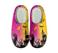 Halloween Pumpkin Slippers for Unisex - Creepy Cute Fluffy Winter Shoes, Super Soft & Warm Print Tropical Round Toe Thermal for Couples Lightweight Non-Slip Shiny, purple, 12 UK