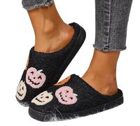 Halloween Pumpkin Slippers for Womens Mens Plush Warm Spooky Pumpkin Face Slippers House Shoes Winter Cozy Soft Plush Thermal Funny Cute Slides Non Slip Sherpa Lining Slipper Black