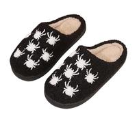 Halloween Pumpkin Slippers for Womens Mens Warm Bat Spooky Soft Plush House Slippers Closed Toe Indoor or Outdoor Fuzzy Memory Foam Cartoon Animal Shoes Gifts for Ladies Unisex Spider-Black