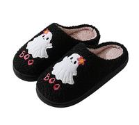 Halloween Pumpkin Slippers for Womens Mens Warm Bat Spooky Soft Plush House Slippers Closed Toe Indoor or Outdoor Fuzzy Memory Foam Cartoon Animal Shoes Gifts for Ladies Unisex Ghost2-Black