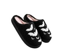 Halloween Pumpkin Slippers for Womens Mens Warm Bat Spooky Soft Plush House Slippers Closed Toe Indoor or Outdoor Fuzzy Memory Foam Cartoon Animal Shoes Gifts for Ladies Unisex Bat-Black