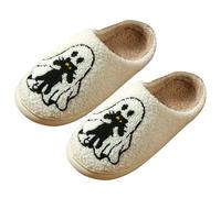 Halloween Pumpkin Slippers for Womens Mens Warm Bat Spooky Soft Plush House Slippers Closed Toe Indoor or Outdoor Fuzzy Memory Foam Cartoon Animal Shoes Gifts for Ladies Unisex Ghost-White