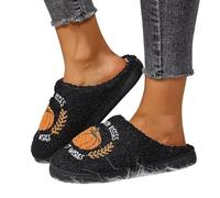 Halloween Pumpkin Slippers for Womens Mens, Women's Fluffy Memory Foam Slippers Winter, Soft Plush Comfy Warm Lovely Halloween Pumpkin House Slip On Slides for Autumn Winter Black