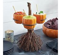 Halloween Pumpkin Snack Bowl Stand,Pumpkin Bowls on Broom,Halloween Broomstick Snack Bowl Stand, Candy Holder Bowl Detachable Candy Holder Bowl Halloween Party Favor Supplies for Serving Snacks