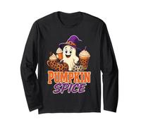 Halloween Pumpkin Spice Coffee Ghost Witch Hat Fall Latte Long Sleeve T-Shirt