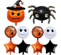 Halloween Pumpkin Spider Balloon Set 10pcs, Orange Pumpkin & Black-White Spider Foil Balloons, Spooky Halloween Party Decorations for Haunted Houses, Trick-or-Treat Events, Themed Birthdays