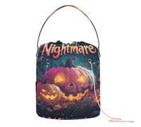 Halloween Pumpkin Spooky Art Crochet Tote Bag Storage Organizer Bag with Holes Crochet Tote for Needle Holder Storage Crochet