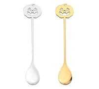 Halloween Pumpkin Spoons for Women Men Coffee Tea Spoon for Couples Bf Gf Husband Wife Gift Halloween Party Prop Silver & Gold Sugar Dessert for 2