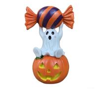 Halloween Pumpkin Statue Spooky Garden Ornaments Resin Lawn | Decorations Cute Outdoor Figurines Hand Painted Pumpkin Yard Party Supplies Festive Porch Decor Seasonal Garden White