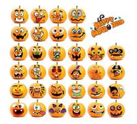 Halloween Pumpkin Stickers for Kids - 32 Sheets No Carve Jack o Lantern Face Stickers Kit | Halloween Pumpkin Decorations, Crafts, Party Favors & Kids Activities Gifts