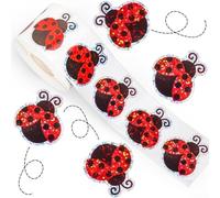 Halloween Pumpkin Stickers Roll Self-Adhesive Waterproof Glitter Sparkle PET Material Orange White 500 Pieces for Kids Parties Scrapbooks Envelopes Seasonal Decorations Home Office Classroom(Ladybug)