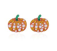 Halloween Pumpkin Stud Earrings, One Size, Crystal Pearl Metal, No Gemstone