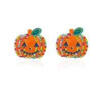 Halloween Pumpkin Stud Earrings, One Size, Crystal Pearl Metal, No Gemstone