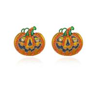 Halloween Pumpkin Stud Earrings, One Size, Crystal Pearl Metal, No Gemstone