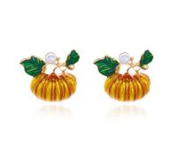 Halloween Pumpkin Stud Earrings, One Size, Crystal Pearl Metal, No Gemstone