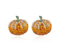 Halloween Pumpkin Stud Earrings, One Size, Crystal Pearl Metal, No Gemstone