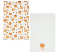 Halloween Pumpkin Tea Towels - 2 Pack of Velour Kitchen Towels, Autumn Decor, Festive Halloween Kitchen Decor