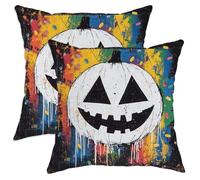 Halloween Pumpkin Throw Pillow Covers Set of 2, Colorful Spooky Decorative Cushion Cases for Fall Home Sofa Couch Decor 22x22 Inch