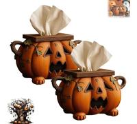 Halloween Pumpkin Tissue Box Holder, 7.5" Carved Jack-O’-Lantern Facial Paper Organizer, Spooky Style Tissue Dispenser for Bathroom, Kitchen, Bedroom, Dining Table & Office Decor(2pcs)