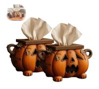 Halloween Pumpkin Tissue Box Holder, Jack-O’-Lantern Tissue Dispenser, Halloween Home Accessory, Cartoon-Shaped Decoration Facial Paper Organizer Dispenser for Home (2Pcs)