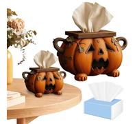 Halloween Pumpkin Tissue Box Holder, Jack-O’-Lantern Tissue Dispenser, Spooky Jack O Lantern Tissues Holder, Cute and Scary Fall Pumpkins Tissues Dispenser for Bathroom, Kitchen, Office-Pumpkin