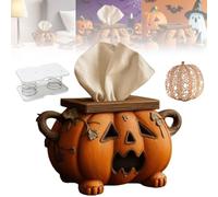 Halloween Pumpkin Tissue Box Holder, Scary Pumpkin Tissue Box Cover Decor with Eyes, Spooky Style facial tissues Holder Spooky Will Give You a Scary Atmosphere for Bedroom, Kitchen (1pc)