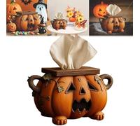 Halloween Pumpkin Tissue Box Holder, Spooky Style Jack-O’-Lantern Tissue Dispenser, Facials Paper Organizer, Cute and Scary Fall Pumpkins Facial Paper Case for Bathroom, Kitchen, Office