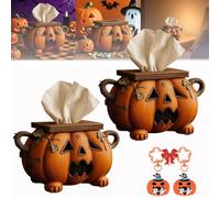 Halloween Pumpkin Tissue Box Holder, Spooky Tissue Box Cover Decor with Eyes, Pumpkin Sign Toilet Paper Holder, Cute Cartoon-Shaped Decoration Facial Paper Organizer Dispenser for Home Decor(2Pcs)
