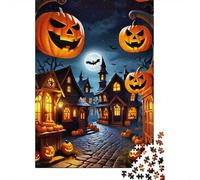 Halloween Pumpkin Town 1000 Piece Jigsaw Puzzle Paper for Adults Night Scene Puzzle Game for Family Relaxing Decor 52x38cm/1000pcs