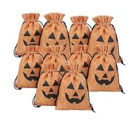 Halloween Pumpkin Treat Bags, Funny Reusable Halloween Pumpkin Favor Bags, Portable Small Burlap Candy Bags for Candy Snack, Favors