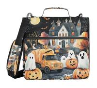 Halloween Pumpkin Truck 3 Rings 1.5 inch Office Binder Organizer with Shoulder Strap Easy to Carry Documents Files Storage Bag for School and Office