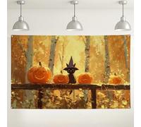 Halloween Pumpkin Wall Backdrop, Cute Cat and Smiling Pumpkin Fall Party Decorations, Autumn Indoor/Outdoor Photo Background for Halloween Events 71x43 Inch