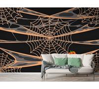 Halloween Pumpkin Wall Mural, Self-Adhesive Peel & Stick Wallpaper, Spider Web Abstract Design Photo Wallpaper for Living Room & Bedroom (150x100 cm), F-398