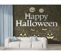 Halloween Pumpkin Wall Mural, Self Adhesive Wallpaper Peel and Stick, Forest Full Moon Home Decor Photo Wallpaper, Silk Cloth Wall Sticker for Living Room & Bedroom, 400x280 cm - F-606