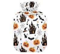 Halloween Pumpkin White Castle Hot Water Bottle with Cover for Pain Relief Hand Feet Warmer for Pregnant Women, 2L