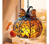 Halloween Pumpkin Window Light Catcher, Stained Glass Window Hanging, Spooky Orange Gothic Decor, for Home, Door, Wall, Tree, Halloween Decoration for Parties, Trick-or-Treat Events (Large)