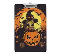 Halloween Pumpkin Witch Acrylic Clipboard with Low Profile Clip Clipboards with Hanging Hook A4 Letter Size Clip Board Holds 100 Sheets for Workshops and Office Use