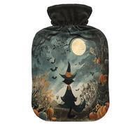 Halloween Pumpkin Witch Black Hot Water Bottle with Cover for Pain Relief Heating Bottles for Arthritis, 2L