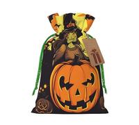 Halloween Pumpkin Witch Christmas Gift Bags with Tags & Ribbon Ties, Xmas Drawstring Candy Treat Bag Christmas Gifts Sacks Reusable Gift Wrapping Bags for Holiday Party Favors Medium