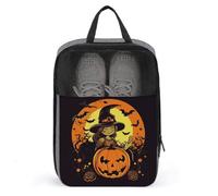 Halloween Pumpkin Witch Travel Shoe Bag, Waterproof Storage Pouch with Zipper, Portable Shoe Organizer for Women And Men