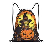 Halloween Pumpkin Witch Women Men Drawstring Bag Waterproof Drawstring Backpack Durable Gym Sack For Climbing Swim Hiking