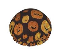 Halloween Pumpkin Women Luxury Shower Cap, Double Layer Protective Elastic Reusable Adjustable Shower Cap