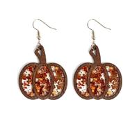 Halloween Pumpkin Wooden Dangle Earrings Handmade Lightweight Leopard Cow Print Leather Dangle Earrings for Women Glitter Thanksgiving Fall Drop Earrings Holiday Jewelry