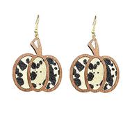 Halloween Pumpkin Wooden Dangle Earrings Handmade Lightweight Leopard Cow Print Leather Dangle Earrings for Women Glitter Thanksgiving Fall Drop Earrings Holiday Jewelry, leather metal wood, agate